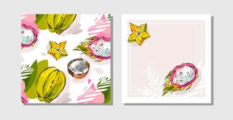 Hand drawn vector abstract freehand textured unusual tropical save the date Stock Illustration