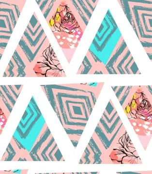 Hand drawn vector abstract freehand textured seamless pattern collage with zebra Stock Illustration