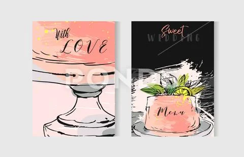 Hand drawn vector abstract freehand textured unusual save the date cards set Stock Illustration