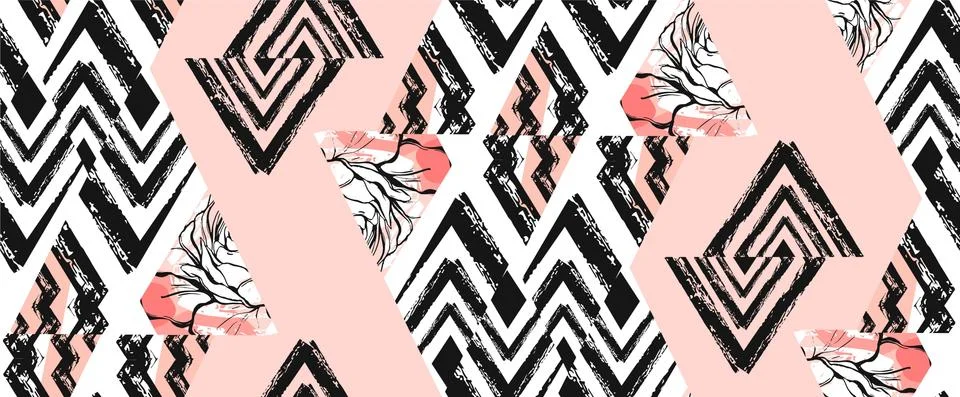 Hand drawn vector abstract freehand textured seamless pattern collage with zebra イラスト素材