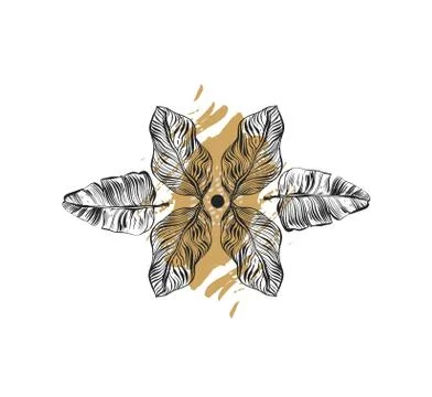 Hand drawn vector abstract freehand textured tropical bohemian print collage Stock Illustration