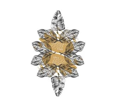 Hand drawn vector abstract freehand textured tropical bohemian print collage Stock Illustration