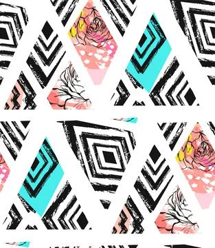 Hand drawn vector abstract freehand textured seamless pattern collage with zebra Stock Illustration