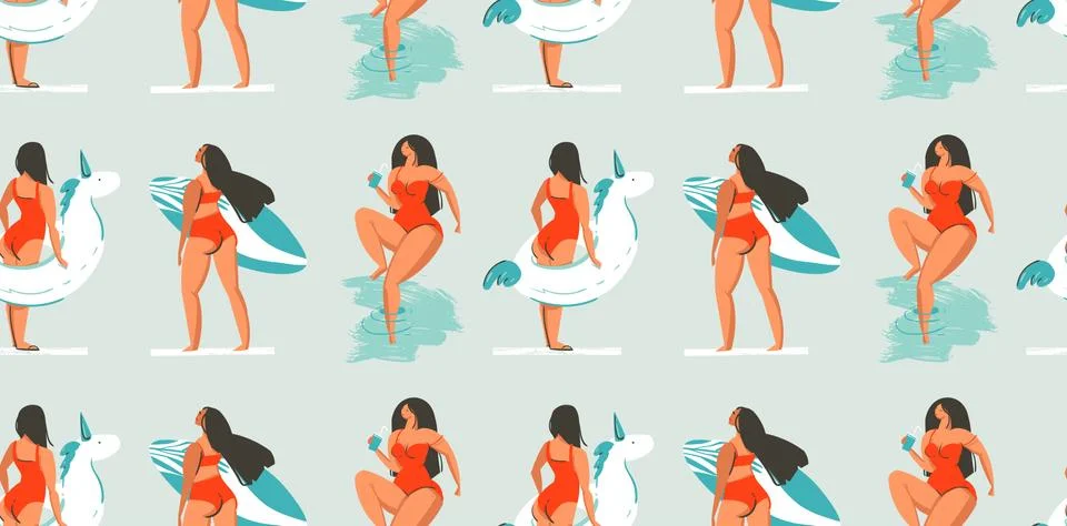 Hand drawn vector abstract fun summer time illustration seamless pattern with Stock Illustration