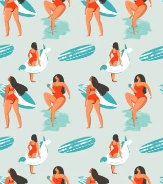 Hand drawn vector abstract fun summer time fun illustration seamless pattern Illustrazione stock