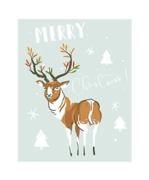 Hand drawn vector abstract fun Merry Christmas time illustration greeting card Stock Illustration