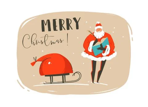 Hand drawn vector abstract fun Merry Christmas time illustration greeting card Stock Illustration