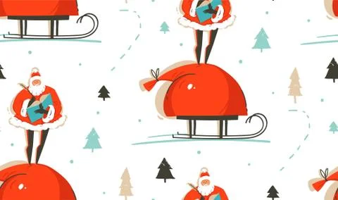 Hand drawn vector abstract fun Merry Christmas time illustration seamless Illustrazione stock