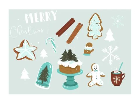 Hand drawn vector abstract fun Merry Christmas time cartoon illustration Illustrazione stock