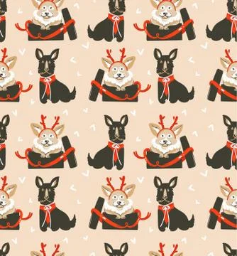 Hand drawn vector abstract fun Merry Christmas time cartoon illustrations Stock Illustration