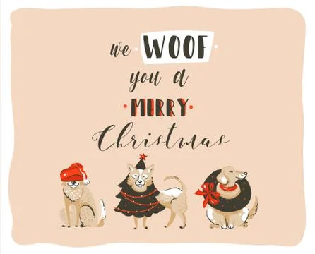 Hand drawn vector abstract fun Merry Christmas time cartoon illustrations poster Stock Illustration