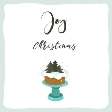 Hand drawn vector abstract fun Merry Christmas time cartoon illustrations poster Stock Illustration