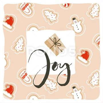 Hand drawn vector abstract fun Merry Christmas time cartoon card template design Stock Illustration