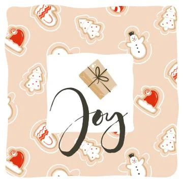 Hand drawn vector abstract fun Merry Christmas time cartoon card template design Stock Illustration