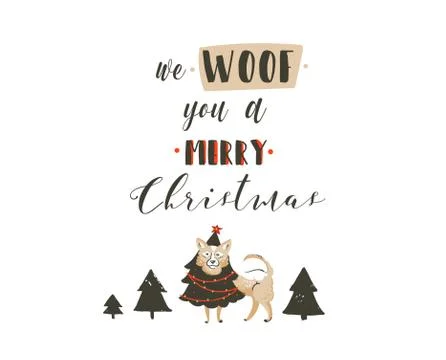 Hand drawn vector abstract fun Merry Christmas time cartoon illustrations poster Stock Illustration