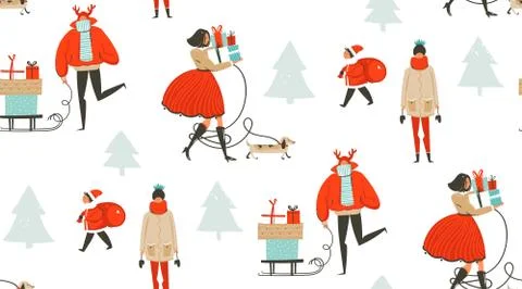 Hand drawn vector abstract fun Merry Christmas time cartoon illustration Stock Illustration