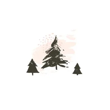 Hand drawn vector abstract fun Merry Christmas time cartoon illustration card Stock Illustration