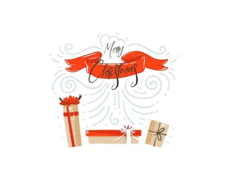 Hand drawn vector abstract fun Merry Christmas time cartoon illustration card Stock Illustration