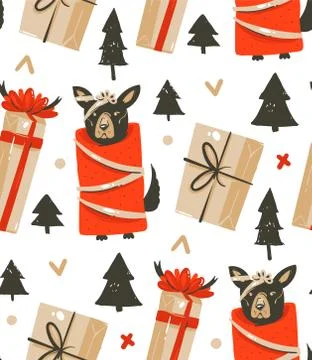 Hand drawn vector abstract fun Merry Christmas time cartoon illustrations Illustrazione stock