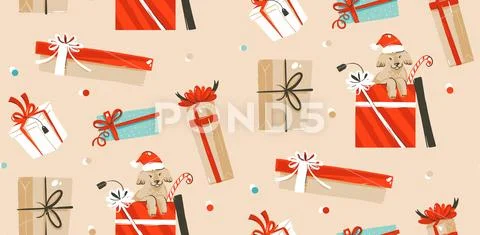 Hand drawn vector abstract fun Merry Christmas time cartoon illustrations Stock Illustration