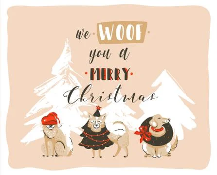 Hand drawn vector abstract fun Merry Christmas time cartoon illustrations poster Stock Illustration