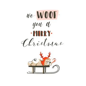 Hand drawn vector abstract fun Merry Christmas time cartoon illustrations poster Stock Illustration