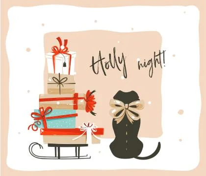 Hand drawn vector abstract fun Merry Christmas shopping time cartoon greeting Stock Illustration