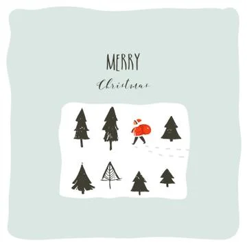 Hand drawn vector abstract fun Merry Christmas time cartoon illustration with Stock Illustration