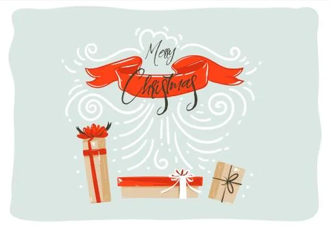 Hand drawn vector abstract fun Merry Christmas time cartoon illustration card Stock Illustration