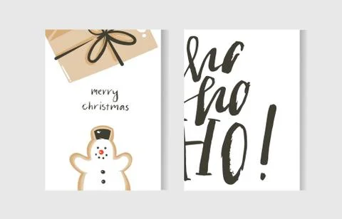 Hand drawn vector abstract fun Merry Christmas time cartoon cards collection set Stock Illustration