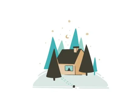 Hand drawn vector abstract fun Merry Christmas time cartoon card with cute Stock Illustration