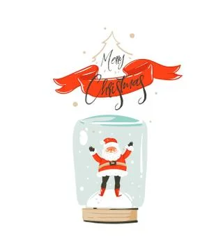 Hand drawn vector abstract fun Merry Christmas time cartoon card with cute Stock Illustration