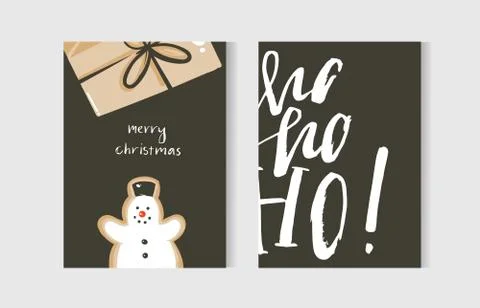 Hand drawn vector abstract fun Merry Christmas time cartoon cards collection set Stock Illustration