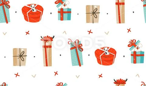 Hand drawn vector abstract fun Merry Christmas time cartoon illustrations Stock Illustration