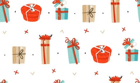 Hand drawn vector abstract fun Merry Christmas time cartoon illustrations Illustrazione stock