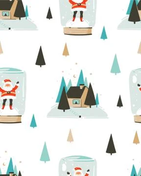 Hand drawn vector abstract fun Merry Christmas time cartoon seamless pattern Stock Illustration