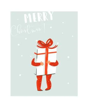 Hand drawn vector abstract fun Merry Christmas time cartoon illustration with Stock Illustration