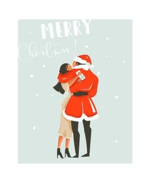 Hand drawn vector abstract fun Merry Christmas time cartoon illustrations card Stock Illustration