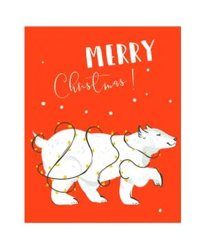 Hand drawn vector abstract fun Merry Christmas time cartoon illustrations card Stock Illustration