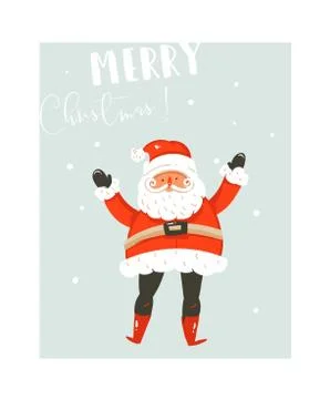Hand drawn vector abstract fun Merry Christmas time cartoon illustrations card Stock Illustration