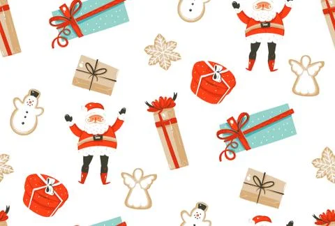 Hand drawn vector abstract fun Merry Christmas time cartoon illustrations Stock Illustration