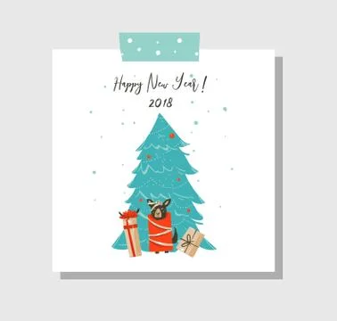 Hand drawn vector abstract fun Merry Christmas time cartoon card template with Illustrazione stock