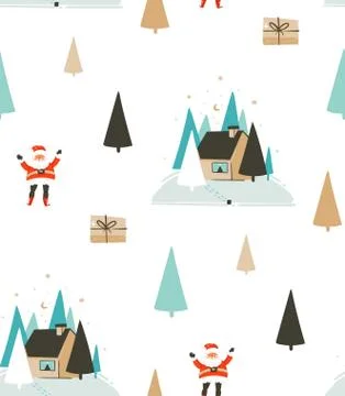 Hand drawn vector abstract fun Merry Christmas time cartoon seamless pattern Stock Illustration