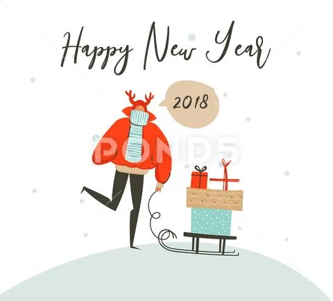 Hand drawn vector abstract fun cartoon Merry Christmas time illustration Stock Illustration