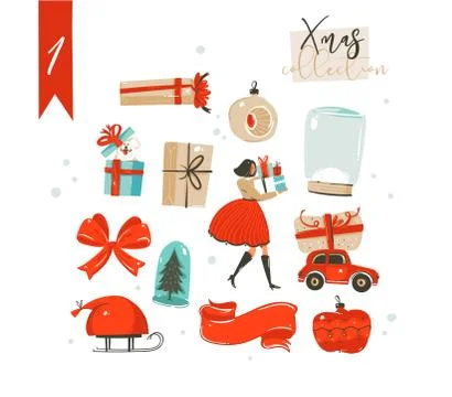 Hand drawn vector abstract fun cartoon classic Merry Christmas time Stock Illustration