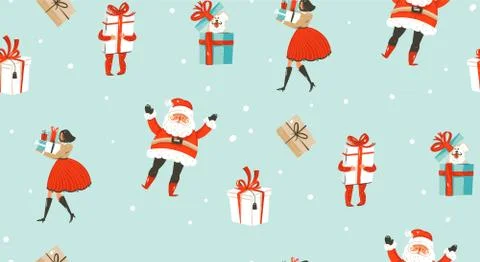 Hand drawn vector abstract fun Merry Christmas time cartoon illustrations Illustrazione stock