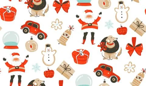 Hand drawn vector abstract fun cartoon classic Merry Christmas time Illustrazione stock