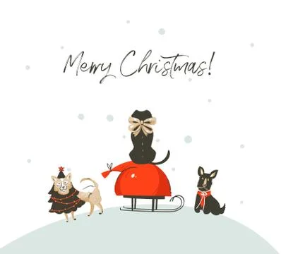 Hand drawn vector abstract fun cartoon Merry Christmas time illustration Stock Illustration