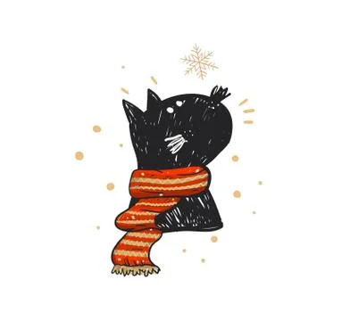 Hand drawn vector abstract fun Merry Christmas time cartoon doodle rustic Stock Illustration