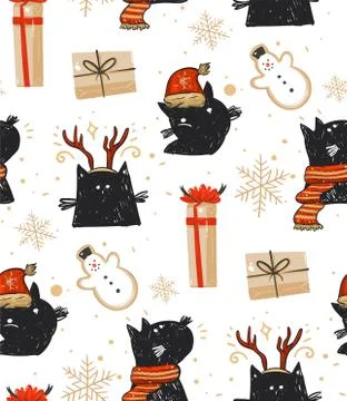 Hand drawn vector abstract fun Merry Christmas time cartoon rustic festive Illustrazione stock